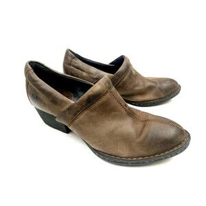Born Kinney Brown Leather Slip On Clogs Ankle Booties Shoes Women Sz 7.5